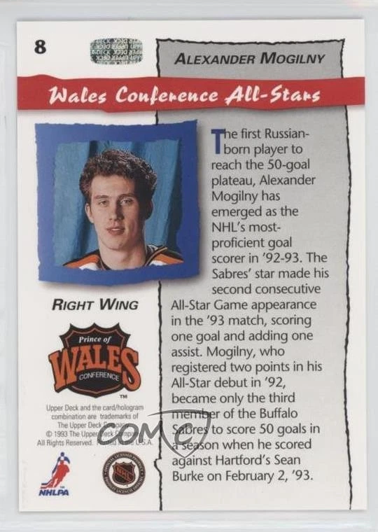 1992-93 Upper Deck All-Stars Alexander Mogilny #8 HOF - Image 2 of 2