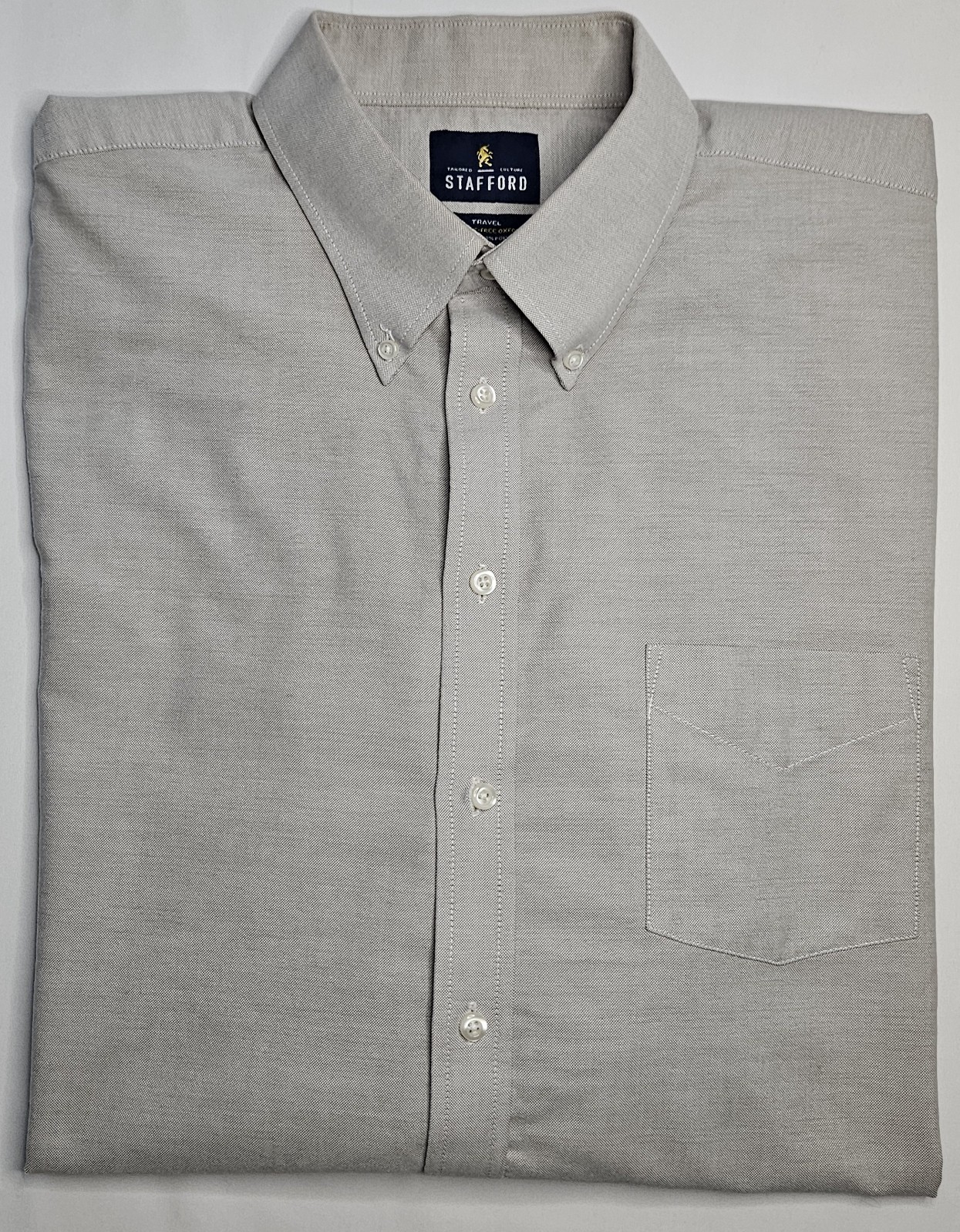 Mens Stafford Long Sleeve Gray Wrinkle Free Oxford Shirt Size 18 34-35