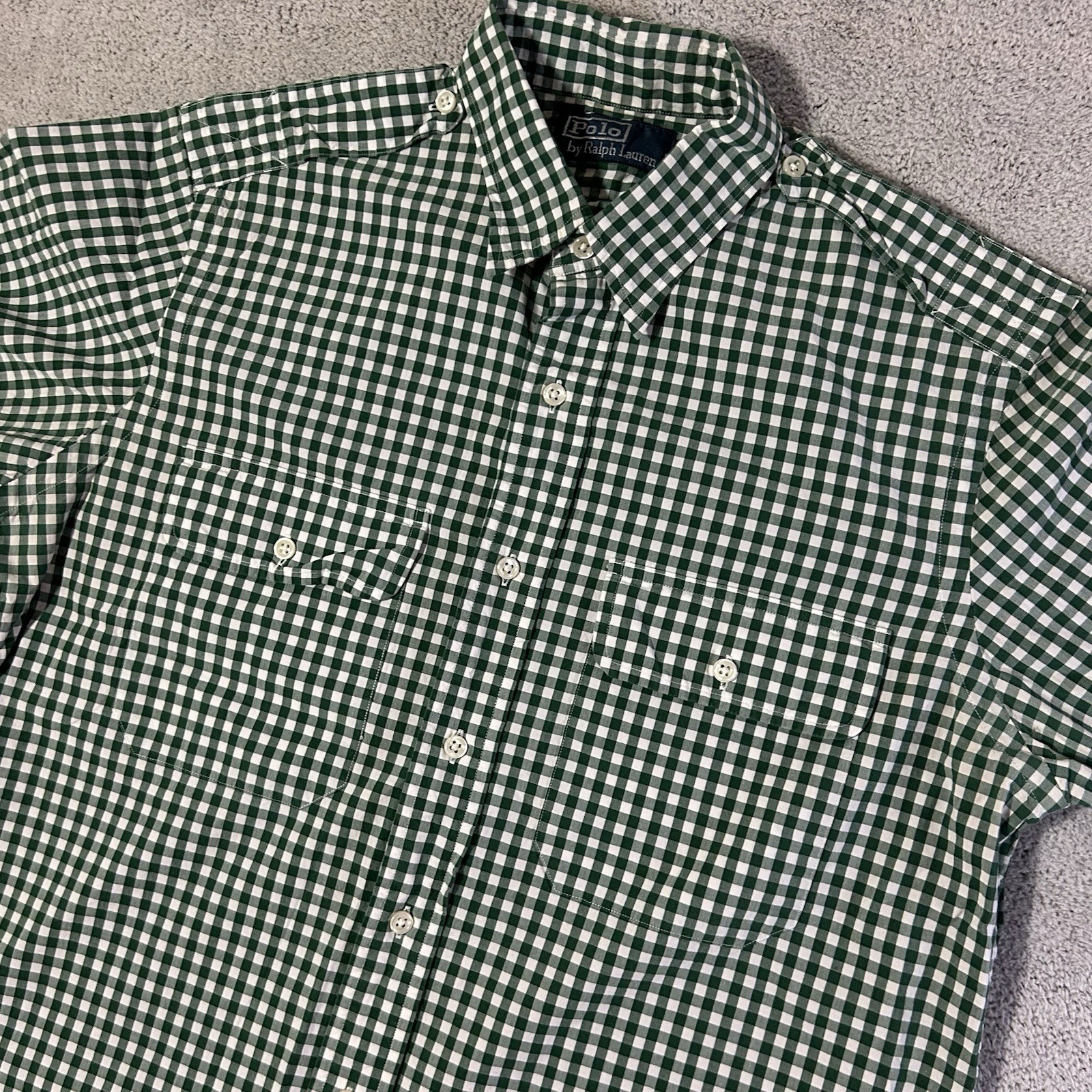PONY Polo Ralph Lauren vintage camicia uomo M verde gingham check spalline bottoni
