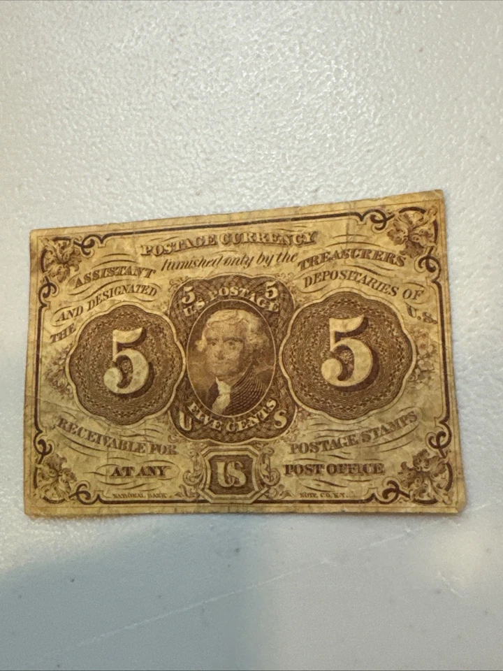 Civil War Era US 5 Cents Postage Currency Note 1862 Act Survivor - Image 3 of 4