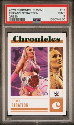2023 PANINI CHRONICLES WWE GREEN #67 TIFFANY STRATTON 20/75 PSA 9