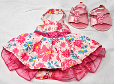 Build A Bear Pink Floral / Flowered Halter Dress w/ Strappy Sandals