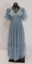 Baltic Born Women's Smocked S/S Martha Tulle Maxi Dress EH6 Blue Large NWT