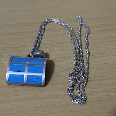  925 Silber Statement Türkis Inlay Anhänger und 46cm Kette /11,32g 
