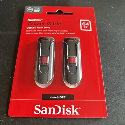 SanDisk 64GB (Set of 2 x 32GB) Cruzer GLIDE USB Flash Pen Drive Sealed Retail Pk