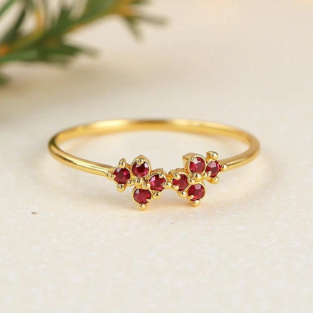 Dainty Lab Created Ruby Stacking Ring 18k Gold Plated Daily Wear Jewelry for Her - Image 3 of 4