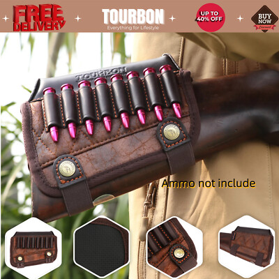 Tourbon PU Leather Rifle Cheek Rest Comb Riser Cartridges Holder Buttstock Cover