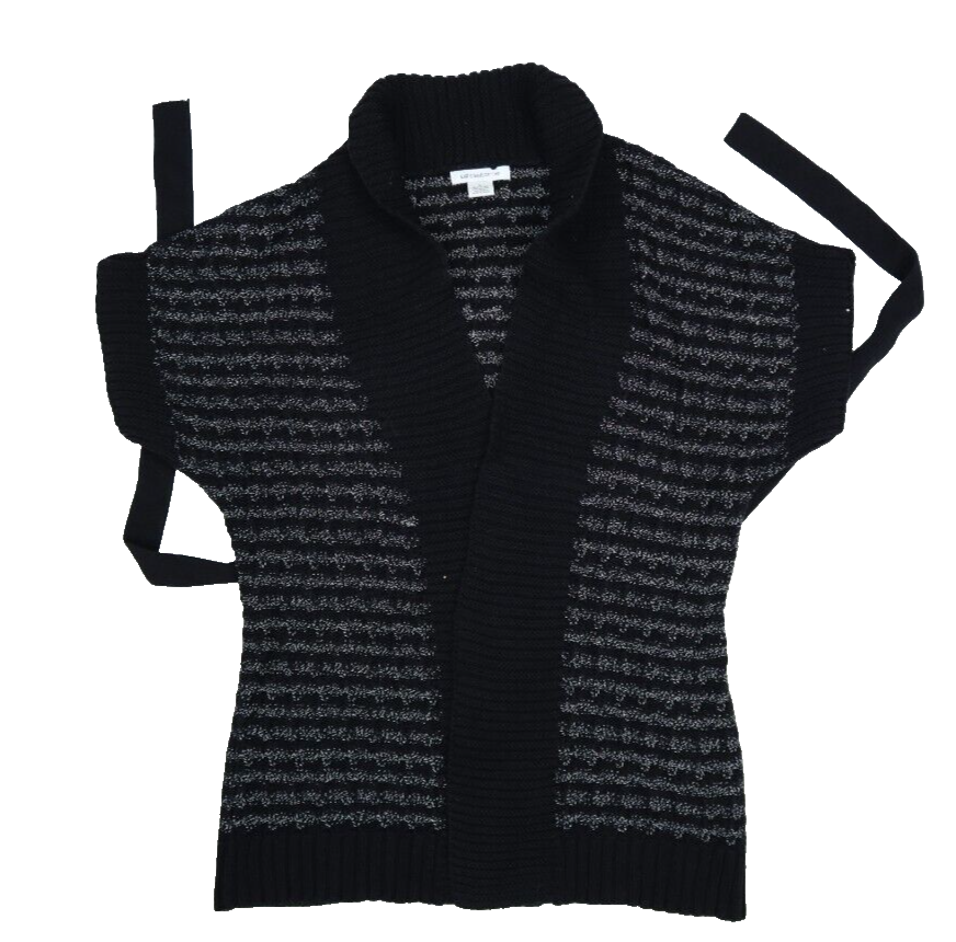 LIz Claiborne Womens Black Short Sleeve Open Front Tie Waist