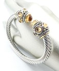 Topaz Crystals End Tips Cuff Bracelet New 18kt Gold Plated Balinese Cable Brown