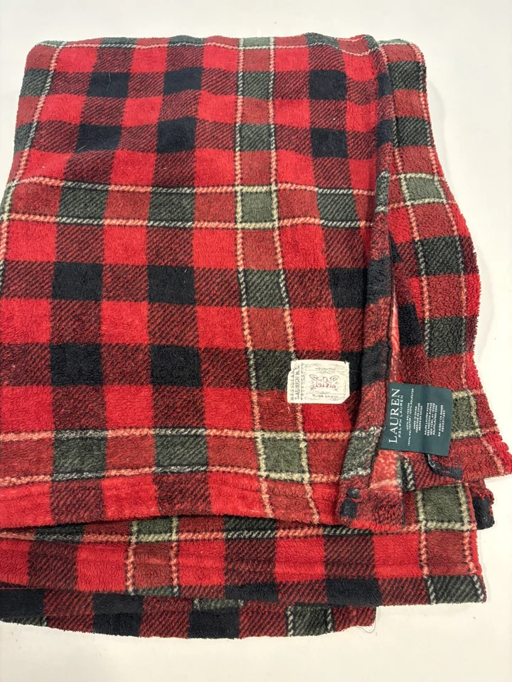 Винтажное флисовое одеяло Ralph Lauren Red GreenPlaid - Изображение 4 из 4
