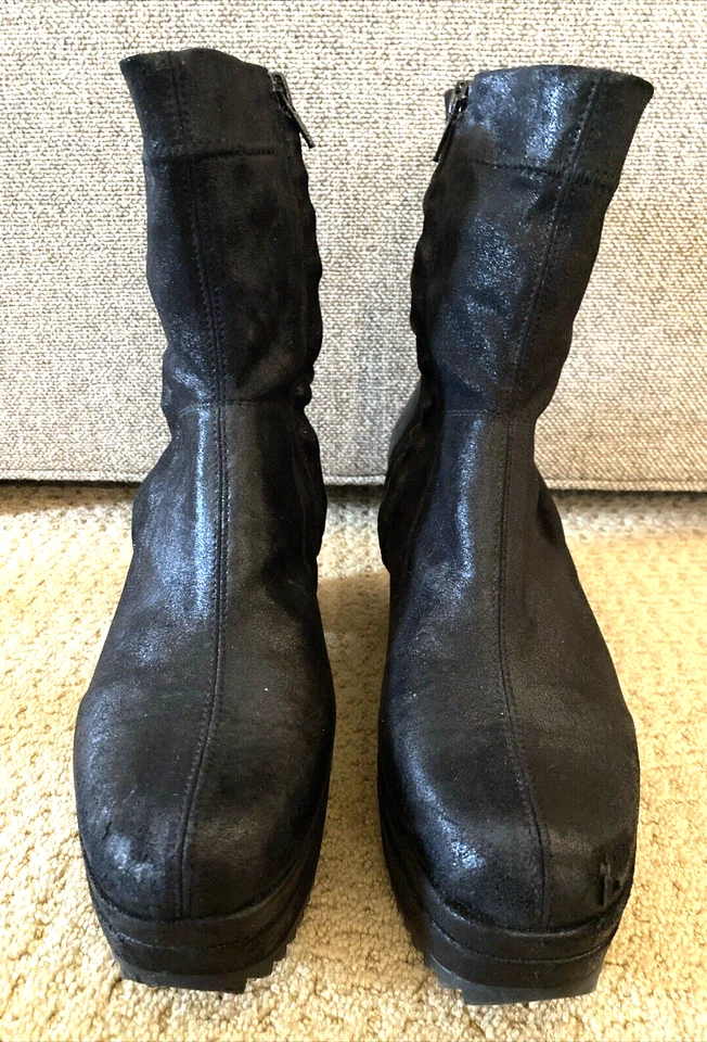 PEDRO GARCIA Urbana 弹力袜子皮革厚底楔形短靴 9.5 踝靴 — 第 2/4 张图片