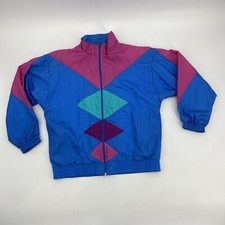 Vintage 90  s Bocoo Jacket Size P Med Blue Pink Teal Color Block Windbreaker Zip
