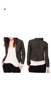 Ann Taylor LOFT Black  Beige Eyelet Blazer Jacket, Size 6