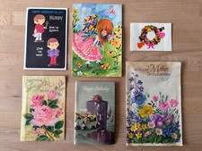 Vintage Birthday Greeting Cards Lot 6 70s 80s Floral Humor Mod Paper Ephemera