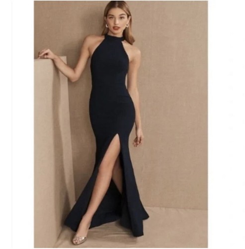 NEW Anthropologie BHLDN Montreal High Neck Cutout Maxi Dress Gown Navy Blue 1