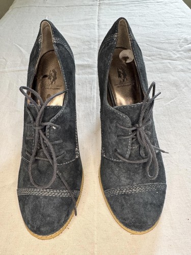 Hush Puppies Black Suede Lace-Up Heeled Shoes – UK 6 / EU 39 – Brogue Detail - Picture 3 of 8
