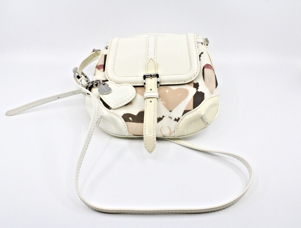C5 Auth BURBERRY Patent White Heart Supernova Check XS Aspley Crossbody Bag