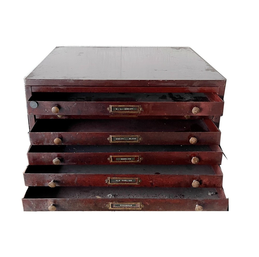 MACHINE shop tools art tools TYPE  LETTER SET metal CHEST 5 DRAWER