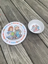 Raggedy Ann and Andy Dish Set Oneida Plate Cup Bowl Dish 1964 Vintage