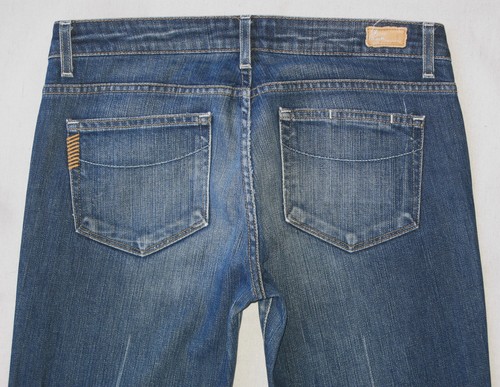 Paige Laurel Canyon Low Bootcut Jeans Women Sz 30 Blue Distressed+Stretch L31.5 - Picture 2 of 10