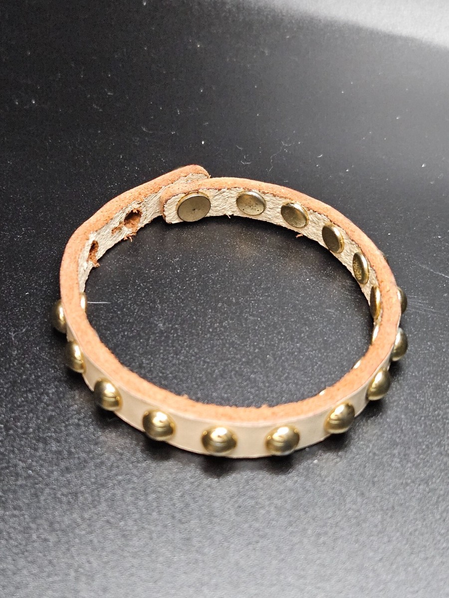 White Leather Bracelet with Faux Gold Studs Simple Classic  display picture 2