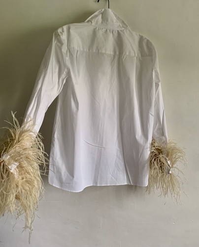 BNWT ZARA WHITE LONG FEATHER SLEEVE BUTTON UP COTTON SHIRT BLOUSE TOP SIZE: L - Picture 16 of 19