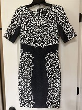 Laundry Shelli Segal Black and White Jacquard Floral Pencil Sheath Dress Size 2