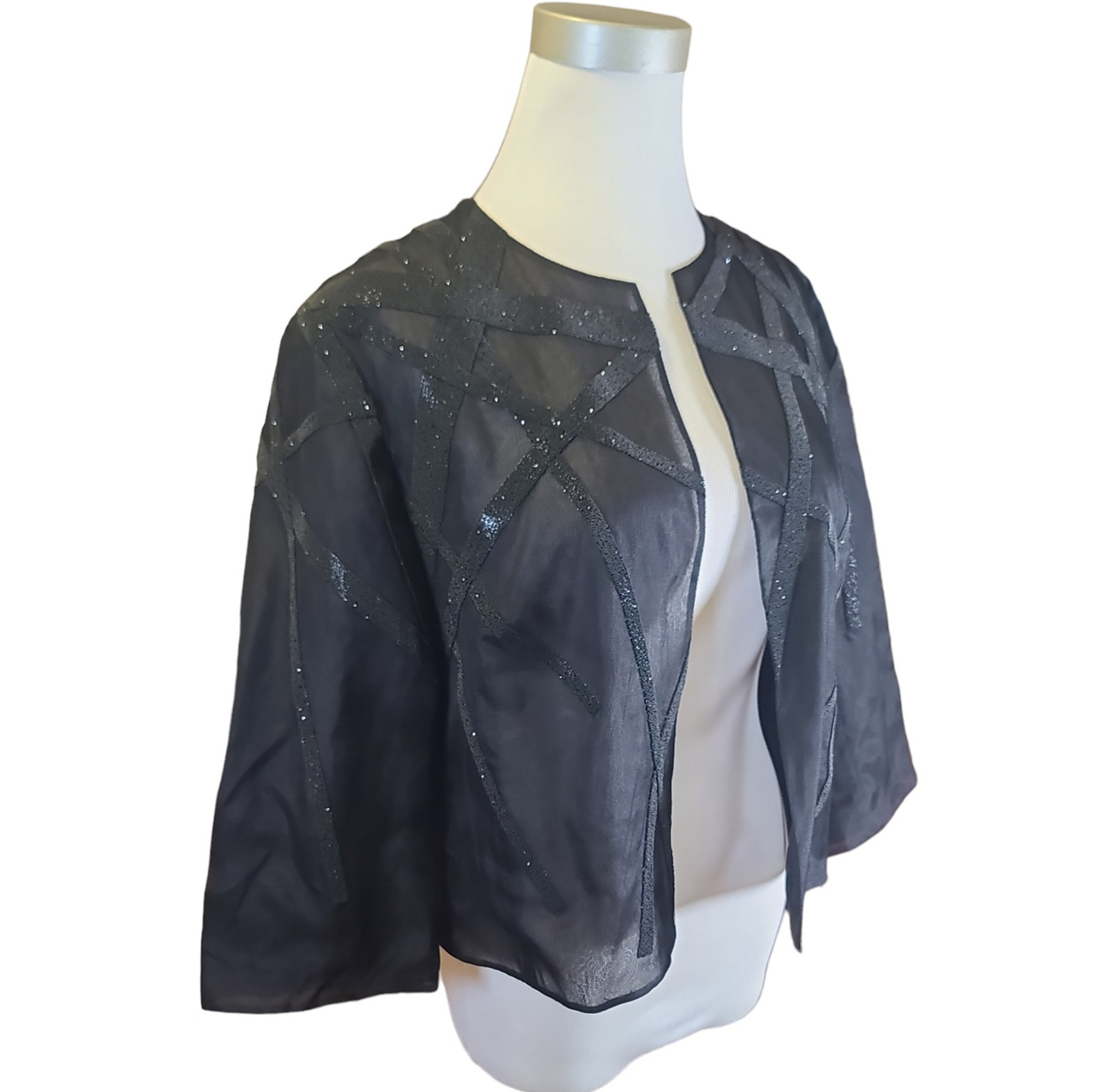 AKRIS Black Swarovski Crystal Silk Evening Jacket Mesh Cropped Libelle NWT image 3