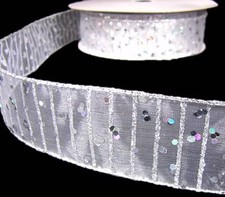 Iridescent Sparkle Glitter White Sheer Wired Ribbon 1.5"W x 5 Yards