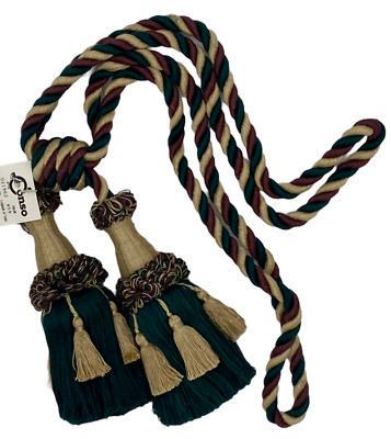 Conso Empress 21962 W59 GREEN TEAL PURPLE WHEAT Drapery Curtain Tassel Tieback