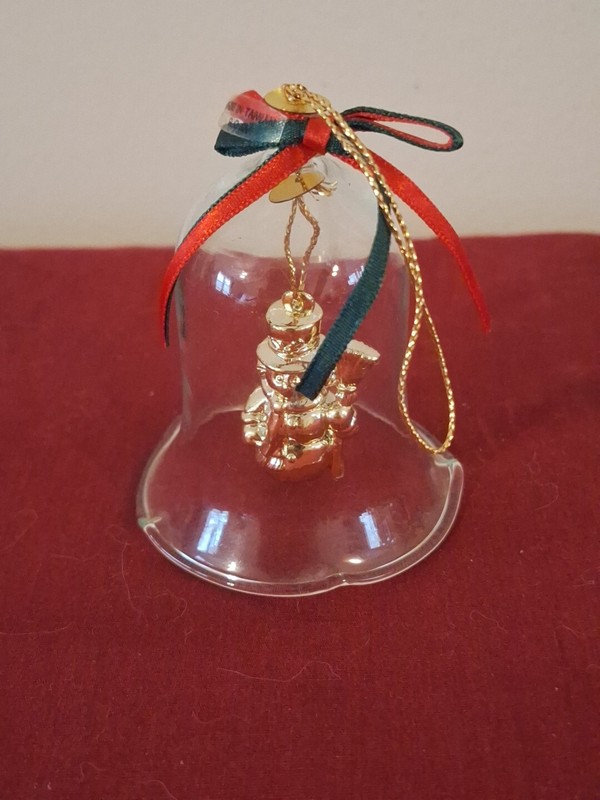 Glass Bell Christmas Ornament with Snowman 3 1/4”  Vintage