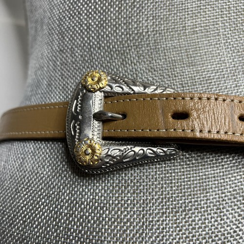 Vintage Bushy Creek Genuine Leather Tan Skinny Concho Belt Size 30 - Picture 9 of 18