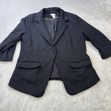 Chicos Women  s Black Ponte Knit Lined Blazer Size 1 US 8/10 1 Button 3/4 Sleeve