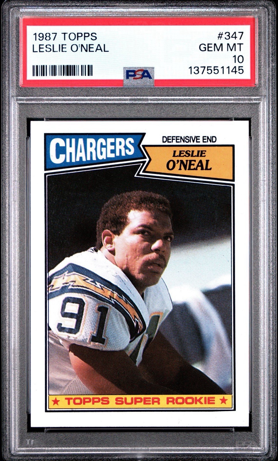 1987 TOPPS #347 LESLIE O'NEAL ROOKIE RC PSA 10 Low Pop
