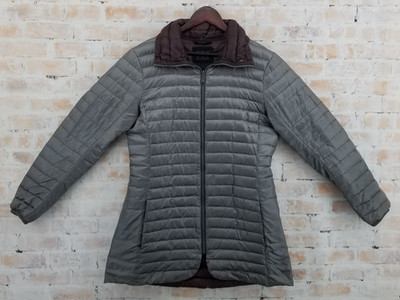 Helly Hansen Quilted Full Zip Goose Down Jacket Grey Women's Large Full Length