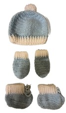 Handmade Crochet Baby Set with Beanie Hat, Mittens, and Booties