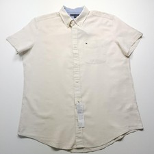 Tommy Hilfiger Mens Shirt XL Beige Linen Cotton Blend Light Button Down Casual