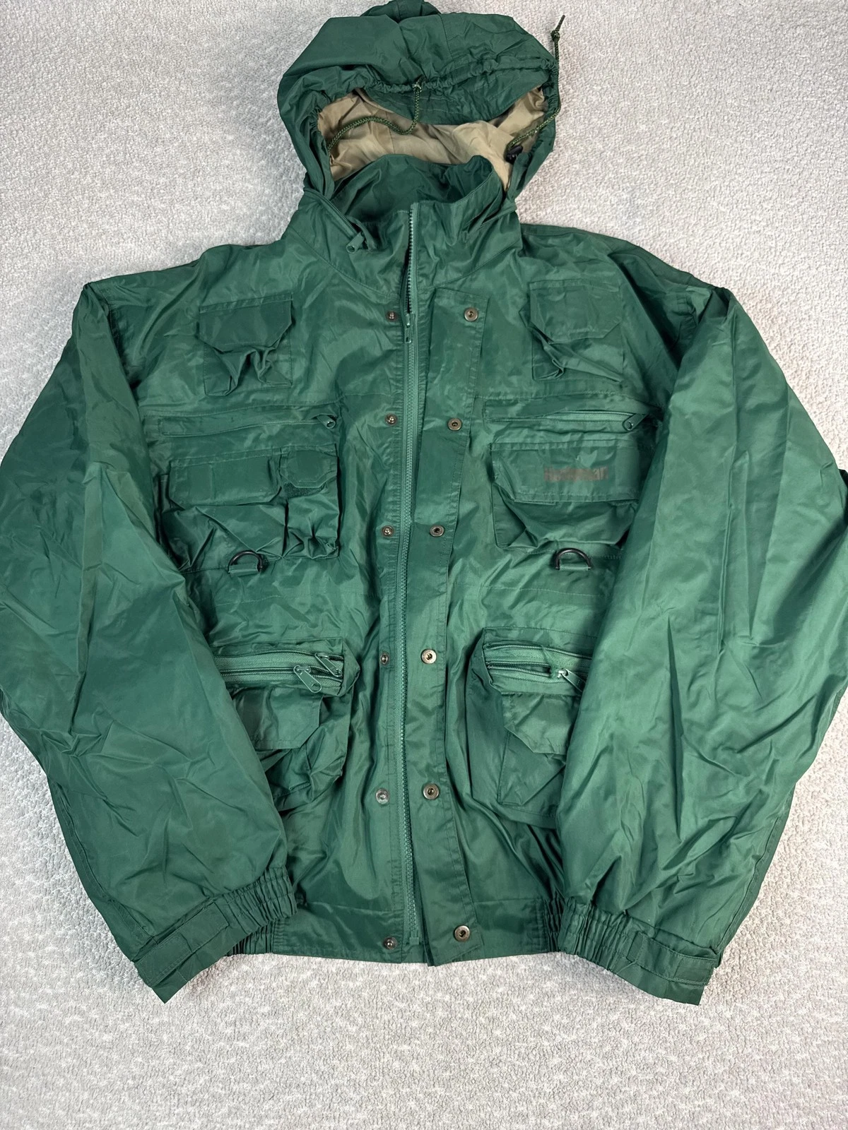 Hodgman Lakestream Jacket Mens 2XL Green Hooded Fishing Windbreaker Pockets