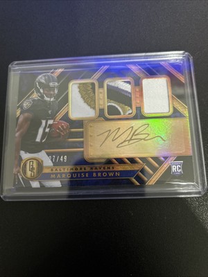 Marquise Brown 2019 Panini Gold Standard 4-Color Triple Patch AUTO Rookie #32/49