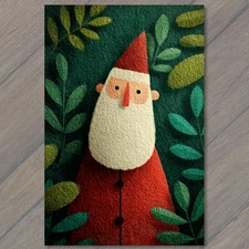 Art Print Santa Claus Red Coat Green Foliage Retro Christmas Forest Holiday Art