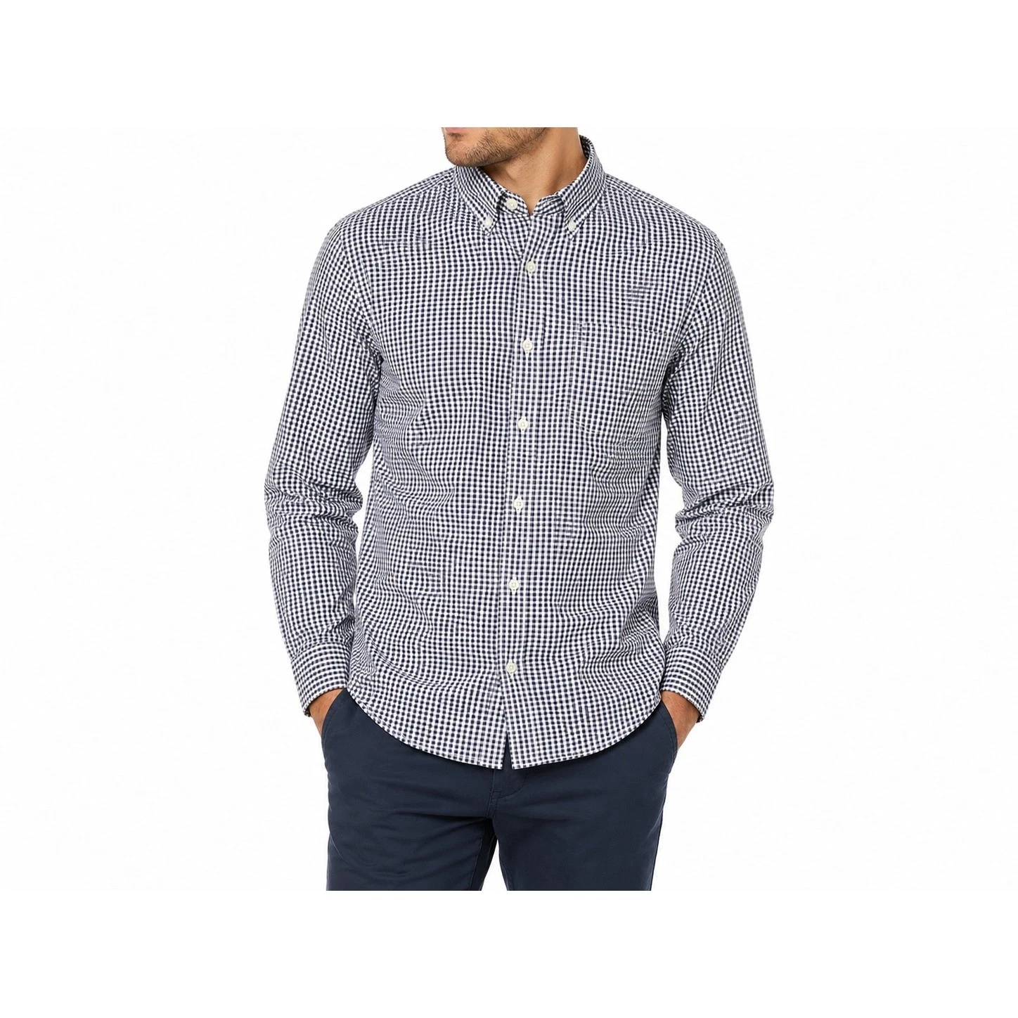 J.Crew Flex Button Down Shirt Mens Medium Navy White Gingham Check Long Sleeve