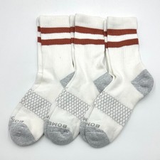 3 Pairs Bombas Women's Honeycomb Stripes Calf socks Cushion Size Large White