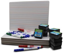 9x12 Two Sided Dry Erase Red  Blue Lined, Color Markers and Erasers- Pack of 12