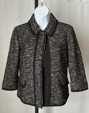 Ann Taylor Contrast Trim Knit Black White Tweed Jacket Blazer - Sz 6P