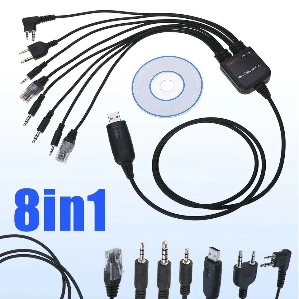 8 in 1 USB Programming Cable+Software CD For Motorola Baofeng Kenwood HYT Radio - Image 2 of 4