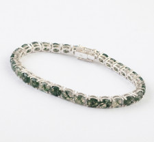 S925 Sterling Silver Natural Moss agate tennis bracelet Handmade Jewelry Gift