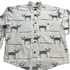 True Grit Moose Shirt Mens L Gray USA Made All Over Print Long Sleeve