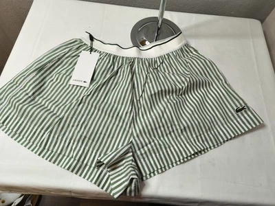 Lacoste Damen Shorts grün/weiß gestreift Gr. 38 Baumwolle Popeline, Logo - Bild 1 von 4