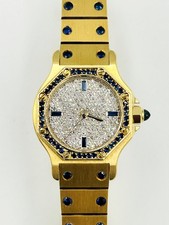 Cartier Santos Ronde 18k Gold - Sapphire Diamond Pave Automatic