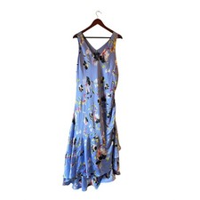 Rachel Roy Collection Blue Floral Ruched Asymmetrical Maxi Dress 16W Sleeveless